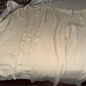 Better Together brand waffle robe & pants , Women's Cream Intimate Sleepwear Set
